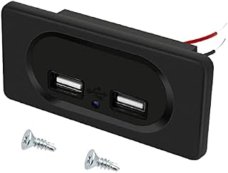 4.8A Dual USB Car Charger Socket Panel12V/24V USB Fast Charge Socket Panel Mount with Blue LED Indicator for Motorcycles,Caravan,Boats,Trucks,RVs,Marine, Golf carts