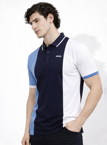 Image of ADRO Multicolour Polo T Shirt | 100% Cotton Mens Polo Tshirt | Regular Fit Half Sleeve Cut & Sew Polo T-Shirt for Men