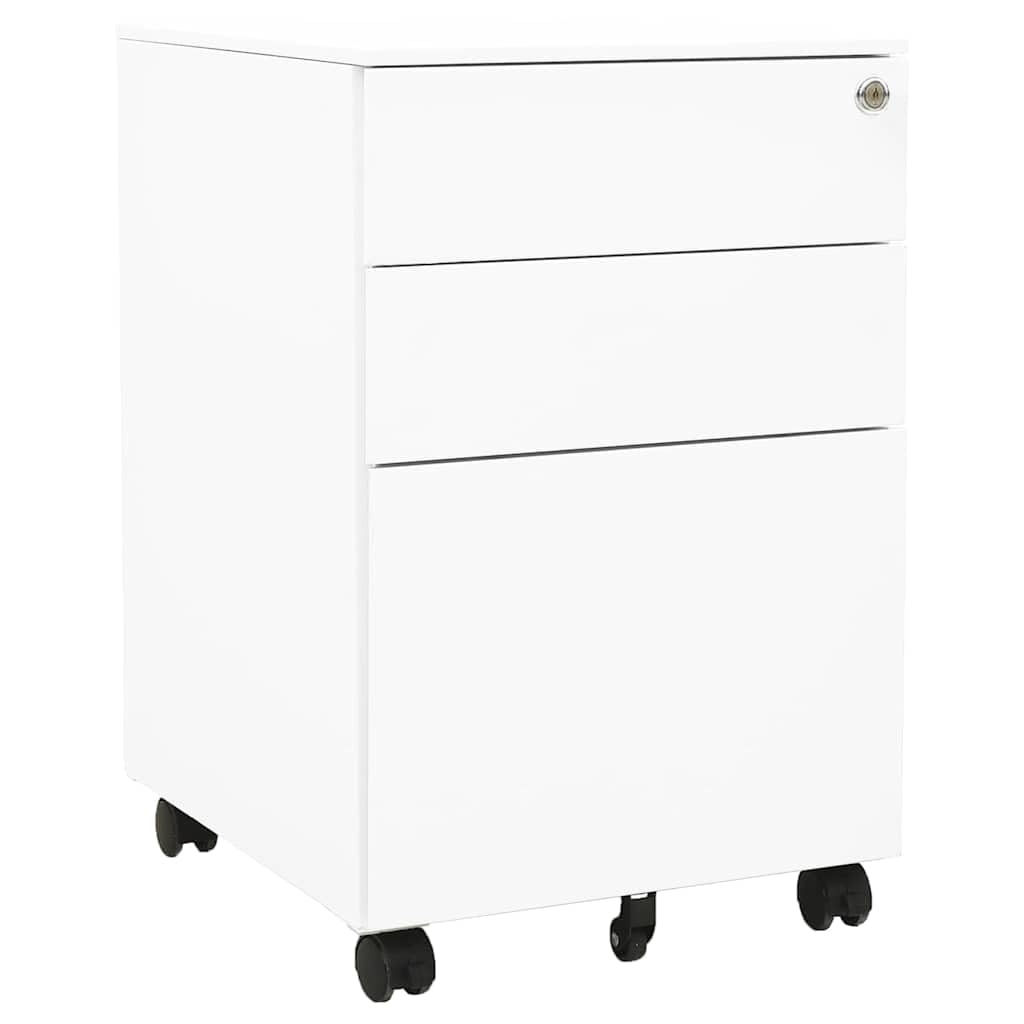 Armoire de classement blanche en acier avec 3 tiroirs et roulettes 39 x 45 x 60 cm verrouillable pour bureau, bureau à domicile, bureau, avec dossier suspendu et tiroir pour matériel