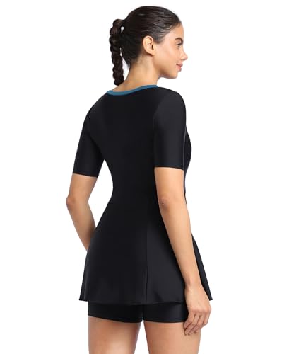 Image of Speedo Women's Swimdress with Boyleg | Swimming Costume Swimsuit | Chlorine Resistance | UPF 40+ Sun Protection | Removable Bra Pads