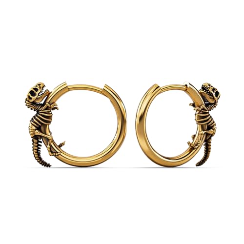 PUNKYOUTH 18G Gothic Dinosaur Hoop Earrings 925 Silver Post T-Rex & Triceratops Dragon Skeleton Fossil Huggie Punk Grunge Alternative Halloween Accessory Gift For Women Men