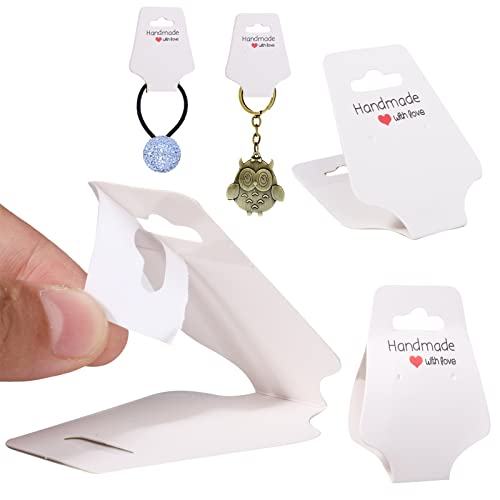 200PCS Necklace Display Cards Self Adhesive Jewelry Packaging Card for Keychain Bracelet Hair Band Fold Over Hanging Holder (White, 1.8x4.7 inches)
