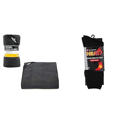 Milestone Camping 24680 Thermal Polar Fleece Blanket/Charcoal Colour / 150cm x 120cm / Great For The Campsite, Caravan Or Car & Blackrock Men's Black Heat Thermal Socks