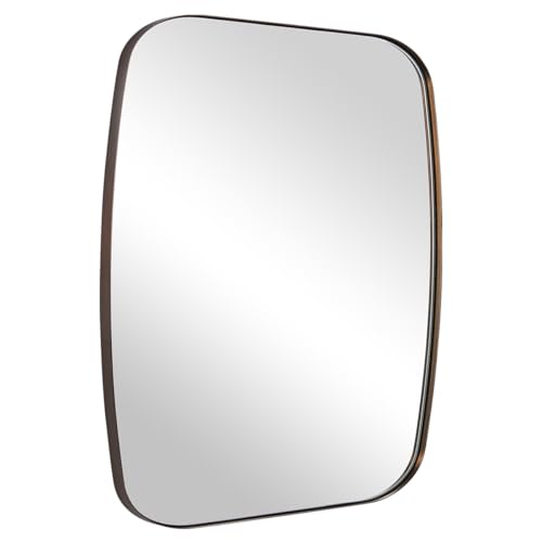 ANDY STAR Bronze Oblong Mirror, 36x40 Inch Brushed Bronze Oval Mirror for Bathroom with Stainless Steel Metal Frame, Wall Mouned for Bathroom, Living Room, Entryway