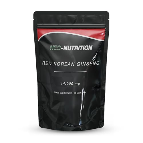 Korean Ginseng Capsules Red 14 000mg 60 Caps | High Strength Panax Red Ginseng | Cognitive Health & Endurance | GMP Approved | Vegan Letterbox Friendly | UK
