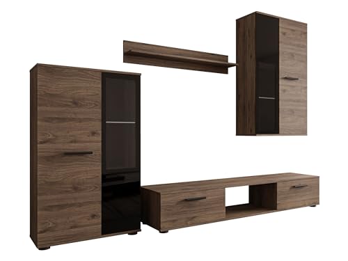 Mirjan24 Wohnwand Salsa, Design Mediawand, Modernes Wohnzimmer Set, Anbauwand, Hängeschrank, Vitrine, TV Lowboard, (Nuss Okapi, ohne Beleuchtung) – Bild 4
