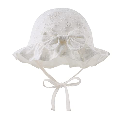 Baby Girl Sun Hats With Bowknot Cotton Infant Bucket Hat Summer Toddler Kids Beach Hats For Girls 0-2 Years (L, Four Flowers-Hollow) #TOP6