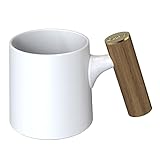 DHPO Artisan Series Matte Ceramic Coffee Mug Tea Cup T Shape with Large Beautiful Wooden Handle for...