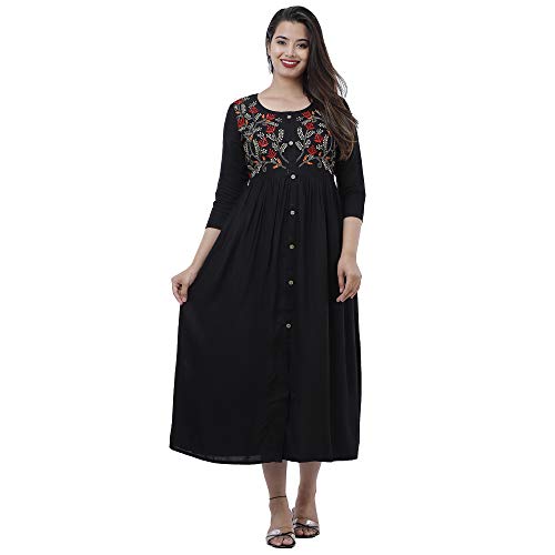 Image of DMP FASHION Women' s Rayon Classy Embroidery Work Flared Kurta