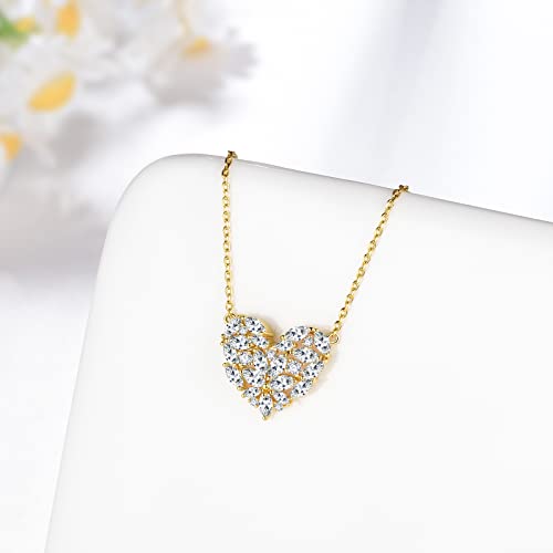 14K Gold Plated Heart Necklace,Dainty CZ Heart Pendant Handmade Minimalist Bridal Heart Necklace Jewelry Gift for Women Wife Lover Mom2