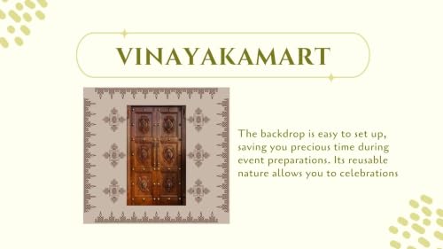 Image of Lakshmi Devi backdrops Cloths for Decoration | Traditional Light Brown Theme with Double Wooden Doors Entrance Backdrop Cloth 8x8 Feet | Traditional Backdrop Decoration Cloth