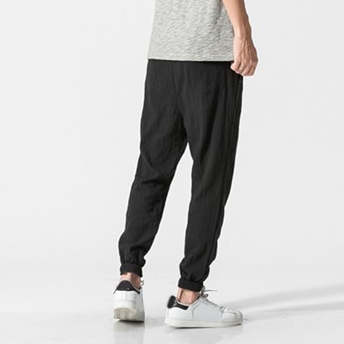Lightweight Linen Jogger Pants Men Casual Cotton Blend Beach Trousers Elastic Waist Harem Lounge Pants3
