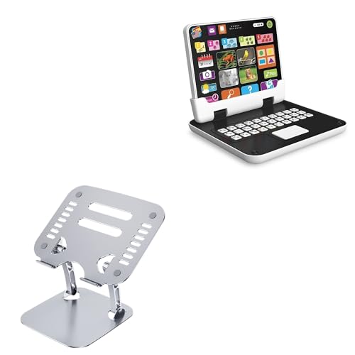 BoxWave Stand and Mount Compatible with Young Explorers My First 2-in-1 Laptab - Executive VersaView Laptop Stand, Ergonomic Adjustable Viewing Angle Metallic Riser - Metallic Silver