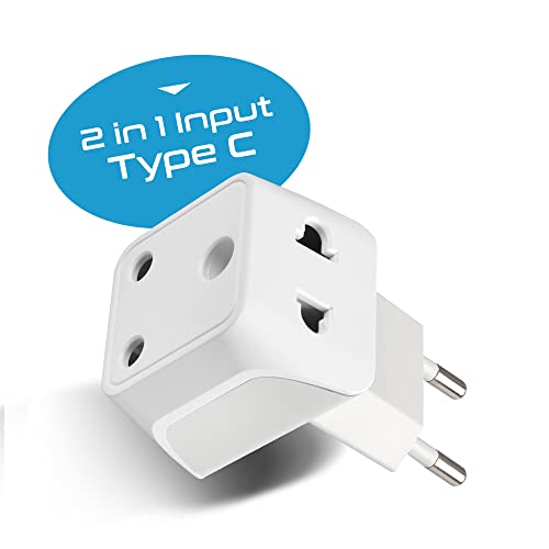 Image of Ceptics India to Europe Travel Adapter A- 2 in 1 Germany,France Smartphone Adapter-Type C-Ce Certified-Rohs Compliant A- White-1 Pack