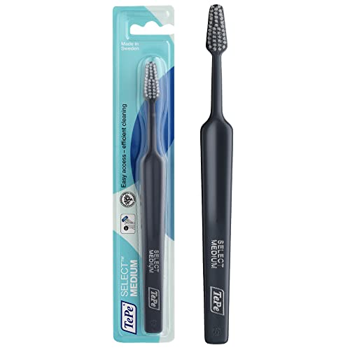 TePe Select Medium Toothbrush, Adult Medium-Bristle Toothbrush with Tapered Head and Angled Neck, Pack of 1