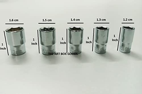 Image of 1 /4 inch T - Handle with 8, 9, 10, 11, 12 mm Sockets, Hardened Chrome Vanadium Steel, Anti-Slip & Anti-Corrosion properties Combination Set (Combo 3)