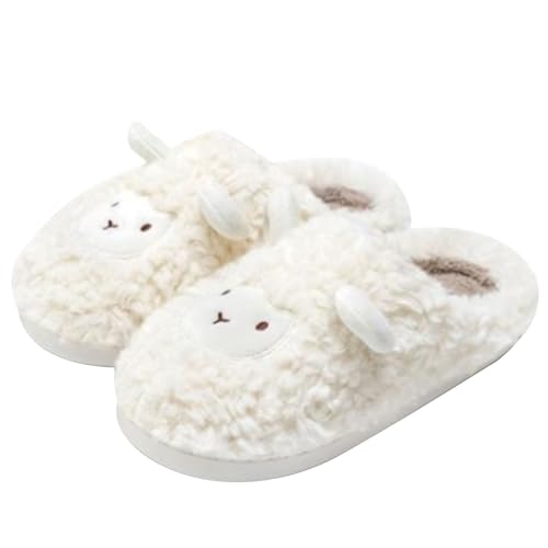 Generisch Pantuflas de invierno para mujer, de peluche, cómodas, zapatillas de invierno, encantadoras zapatillas de oveja, pantuflas de pareja amorosa, pantuflas de casa, zapatillas de felpa, Blanco