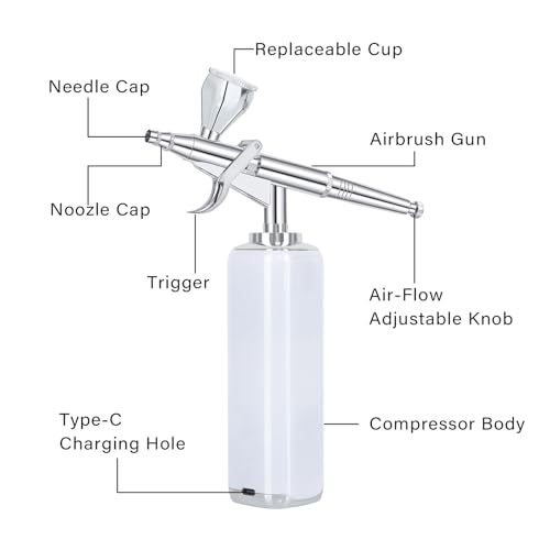 Image of high air Flow Cordless Airbrush Kit, Wireless Portable Air Brush Compressor, Rechargeable Mini Air Brush, Handheld Airbrush Gun for Barber, Model Painting, Nail Art, Makeup, Tattoo (White)