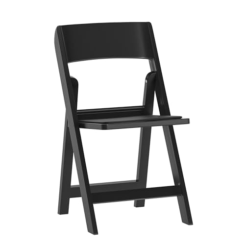 Image of Flash Furniture Hercules Tucker Commercial Black Resin Folding Chair - Lightweight, Vinyl Padded Removable Seat, Indoor Outdoor Use, Event & Wedding Ready