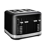 KitchenAid 5KMT4109EBM Grille pain pour 4 tranches, commande manuelle, 7 niveaux de brunissement, fentes extra larges (3,2 cm), boîtier entièrement en métal, fonction décongélation, bagel et