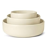 Amazon Basics Glasierte Steingut-Servierschalen, 3-Teiliges Set, Spülmaschinenfest, Elfenbeinfarben