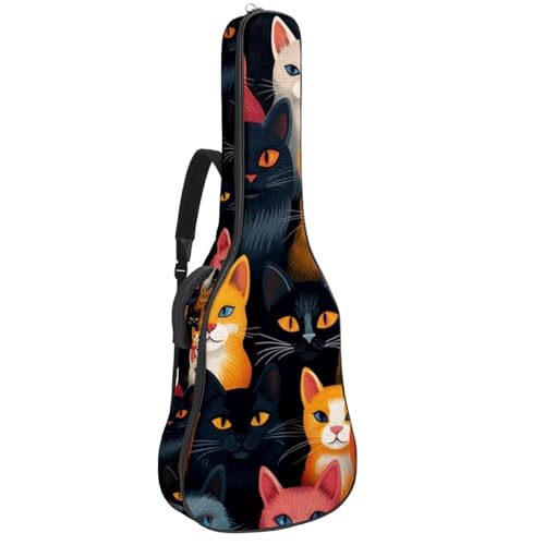 Sac de transport étanche pour guitare acoustique 41 pouces à motif chat coloré