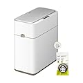 EKO Automatic Bathroom Trash Can with Lid, 2.1 Gallon Touchless Garbage Bin with Removable Bucket, Slim Stainless Steel Garbage Bin, Motion Sensor Trash Can for Bathroom, Bedroom, Office, White