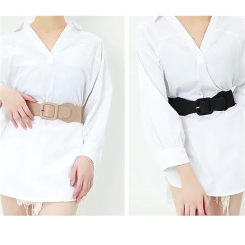 Decorative Belt Women's Wide Belt Square Pin Buckle Leather Elastic Waist Strap Costume Matching Decoration Dress Waistband for Country Concert Outfit(Khaki)3