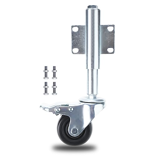 NORJIN 2Inch Spring Loaded Gate Caster, Retractable Swivel Gate Caster Wheel with Brake Heavy Duty Caster Wheel, Load Capacity 110 Lbs