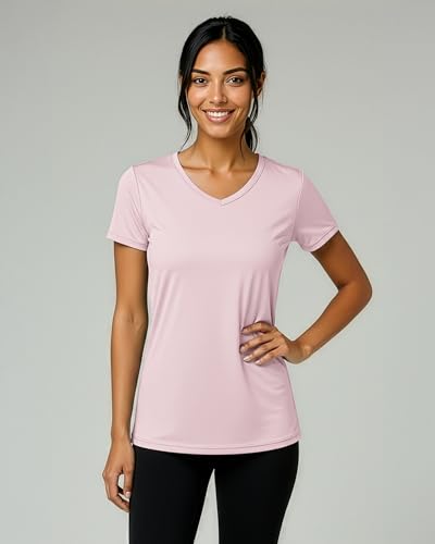 Image of Real Essentials 5 Pack: Women's Dry-Fit Short Sleeve V Neck T Shirt Workout Fitness Yoga Top Tee (Available in Plus Size)