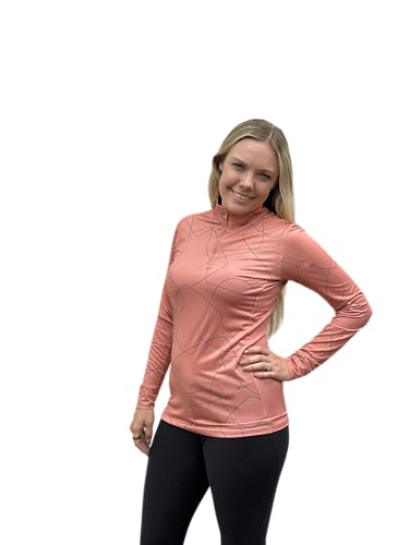 Reitsport-Sonnenshirt für Damen, langärmelig, Reiten, Basisschicht, englische und Dressurreiter, Geschenk, Pfirsich-geometrisch, Mittel