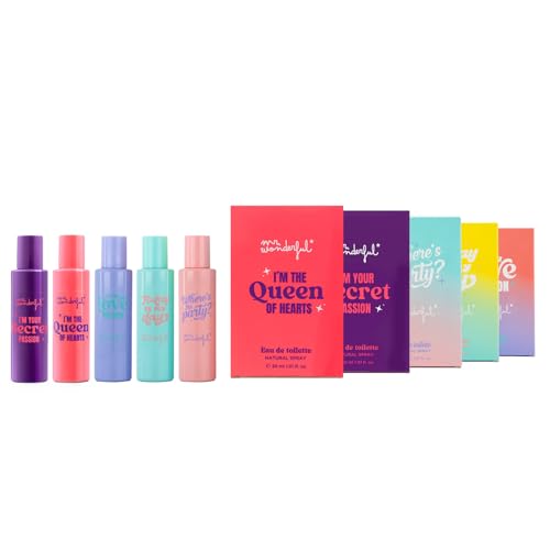 MR WONDERFUL - Colonias Mujer, Pack de 5 x 30 ml, I'm Your Love Potion + Where's The Party + Today Is My Day, I'm Your Secret Passion y I'm the Queen of Hearts, Perfume Mujer, Eau de Toilette