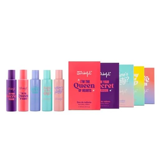 MR WONDERFUL - Colonias Mujer I'm Your Love Potion + Where's The Party + Today Is My Day, Pack de 5 x 30 ml, I'm Your Secret Passion y I'm the Queen of Hearts, Perfume Mujer, Eau de Toilette