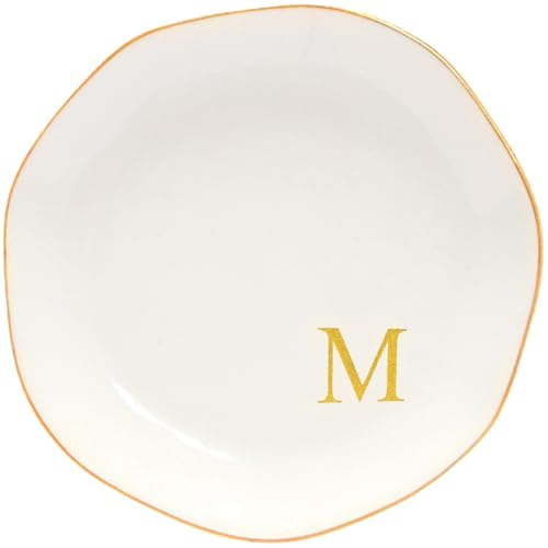 Ceramic Jewelry Tray Initial Ring Dish Personalized M-Monogrammed Engagement Wedding Gifts, for Birthday Mother's Day Christmas for Women, Ceramic White 4.75" (M)