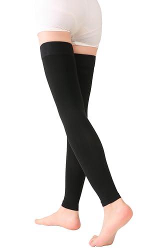 Image of TOFLY Medical Thigh High Compression Socks Footless for Women & Men, Opaque Support Hose, 15-20mmHg Graduated Compression Stockings with Silicone Band for Varicose Veins, Edema, DVT, 1 Pair Black 3XL