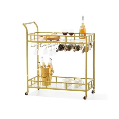 EXKURPOO Carrito Camarera Carrito de Bar Dorado for Servir en casa con Ruedas bloqueables y estantes de Vidrio Templado