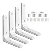 Waziaqoc 4Pcs L Wall Bracket, 4 x 4 Inch Heavy Duty Floating Shelf Bracket, Iron Joint Angle Bracket Shelf Support for DIY with Screws (White)