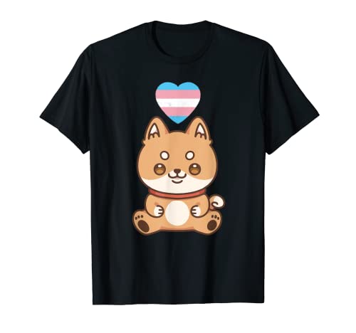 Bandera trans Shiba Inu Perro LGBTQ Transgénero Orgullo Kawaii Camiseta