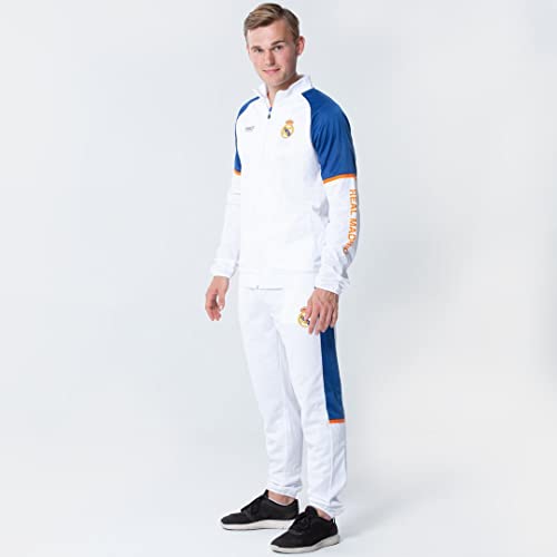 Morefootballs - Offizielle Real Madrid Trainingsanzug Herren - Saison 21/22 - Large (L) - Langarm Jacke weiß und blau - Cardigan für Fussball Training Cover