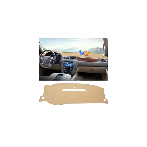 Image of Autorder Beige Dashboard Cover Mat for 2007-2013 Chevy Chevrolet Silverado Sierra, 2007-2014 Chevy Tahoe Suburban Denali Avalanche & GMC Yukon /XL & Only One Glove Box Accessories Polyester Dash Cover
