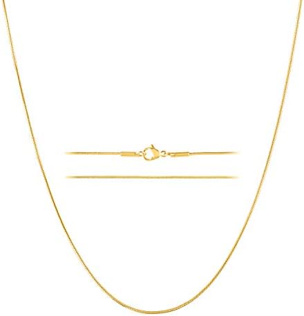 KISPER 24k Gold Snake Chain Necklace – Thin, Dainty, Gold Plated Stainless Steel Jewelry for Women & Men with Lobster Clasp, 18”