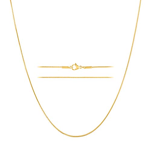 KISPER 24k Gold Snake Chain Necklace – Thin, Dainty, Gold Plated Stainless Steel Jewelry for Women & Men with Lobster Clasp, 18”