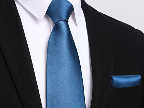 Image of HISDERN Mens Solid Color Ties Formal Satin Necktie and Pocket Square Set Classic Wedding Business Tie & Handkerchief