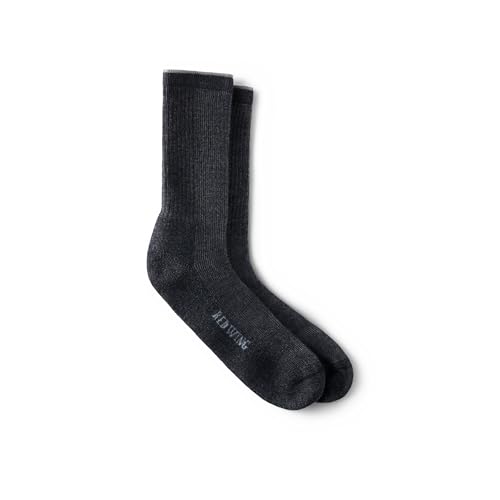 Red Wing Shoes Premium Work Light Weight Crew Socks, Stretchable Merino Wool/Nylon Blend, Black, 9-12 (1 pair)