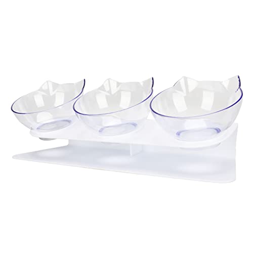 Cat Bowl, 3 Bowls Elevated Cat Feeder Transparent Tilting Bowl Cervical Spine Protector Easy to Clean for Daily Cats, Anti Vomiting Elevated Bowls Set for Cat and Puppy