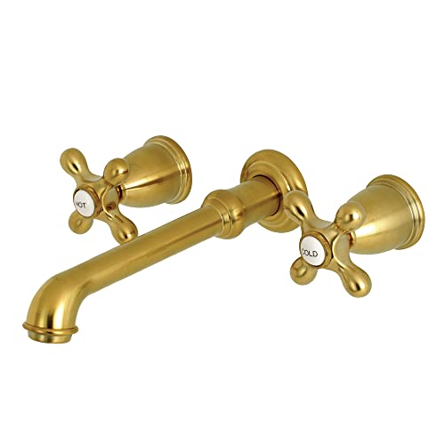 Kingston Brass KS7027AX English Country 2-Handle Wall Mount Roman Tub Faucet, Brushed Brass