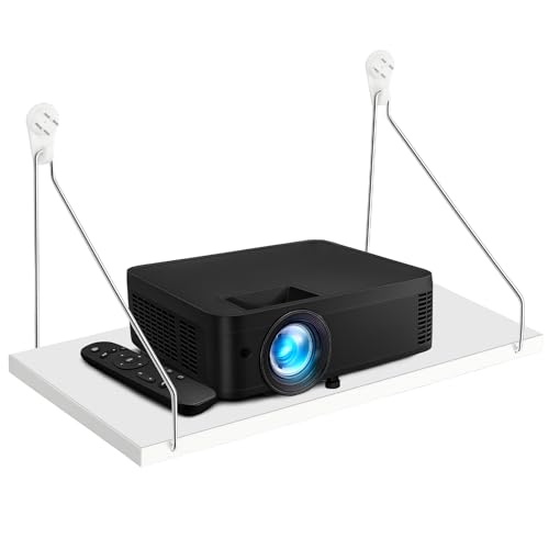 CroBlissful Projector Shelf for Wall 12 x 6 Inch Modem Router Shelf with Seamless Nail Router Wall Mount Modem Cable Box Under TV Floating Holder Stand Accessories, White