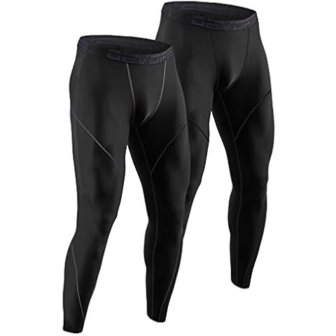 DEVOPS Men's Thermal Compression Pants, Athletic Leggings Base Layer Bottoms (2 Pack) (Large, Black/Black) Cover