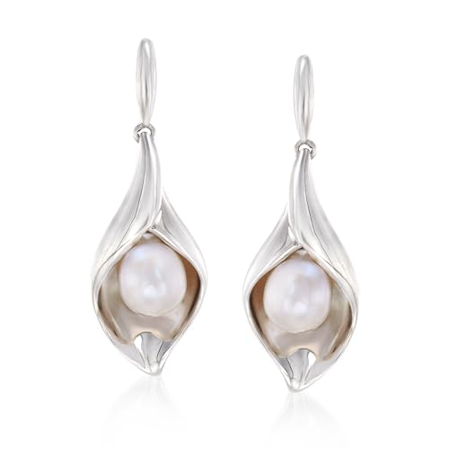 Ross-Simons 6.5-7mm Cultured Pearl Nature-Inspired Drop Earrings in Sterling Silver