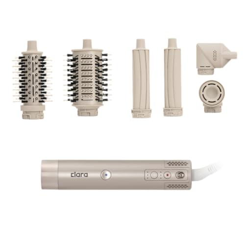 Clara Multi Styler for All Hair Types 6-in-1 Styling Tool with Auto-Wrap Curlers Blow Dryer Round & Oval Brush 1500W Ionic Hair Styler for Frizz-Free Waves & Salon Blowouts (Silver)